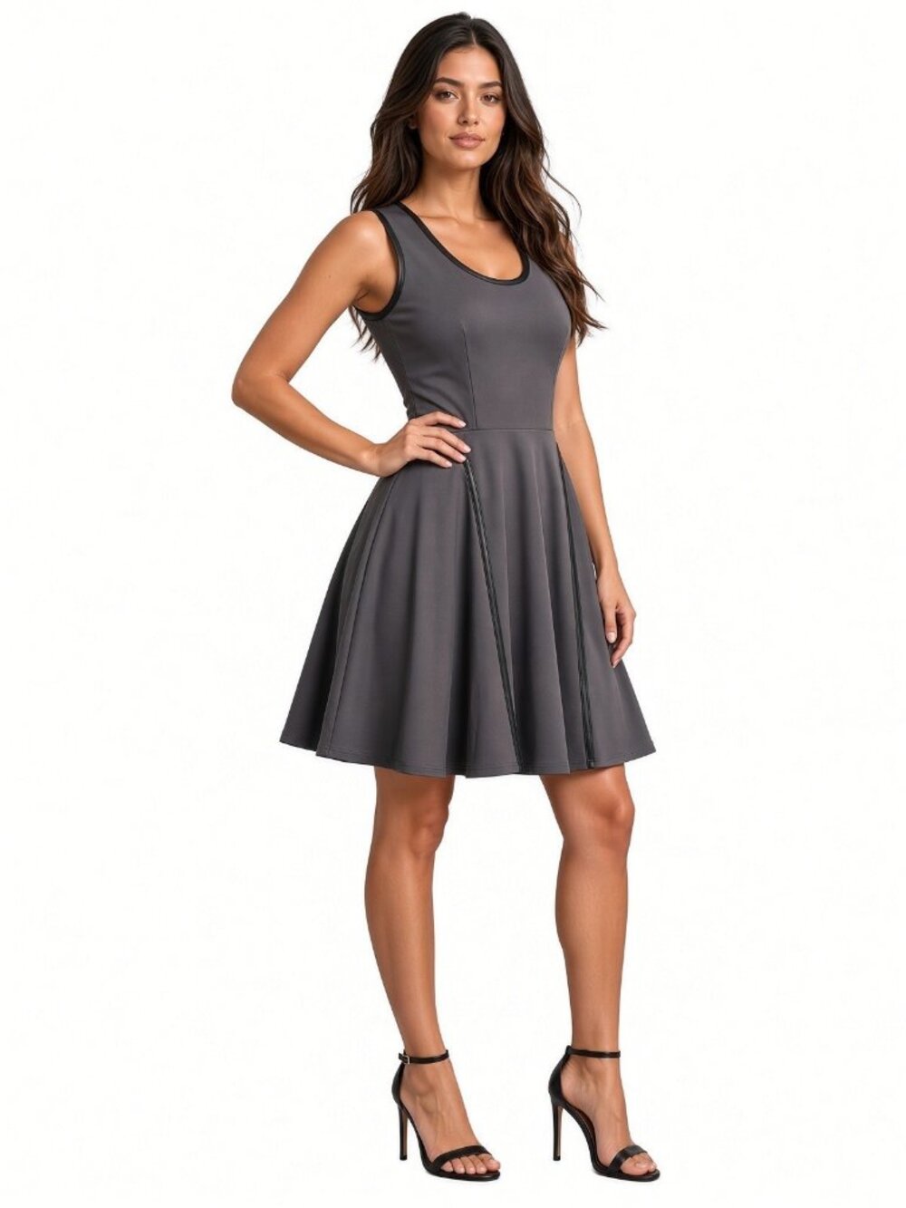 Mackage Sleeveless Skirt GREY Dress WRDK-D031 scoop neckline black leather NEW